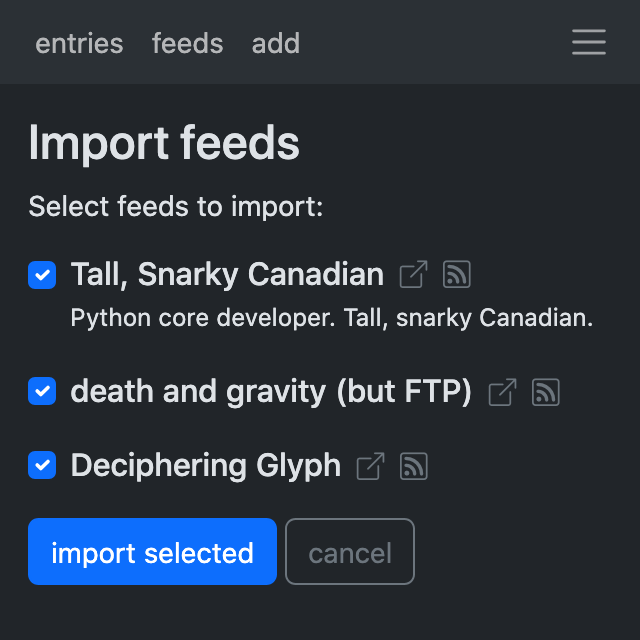 import feeds (select)