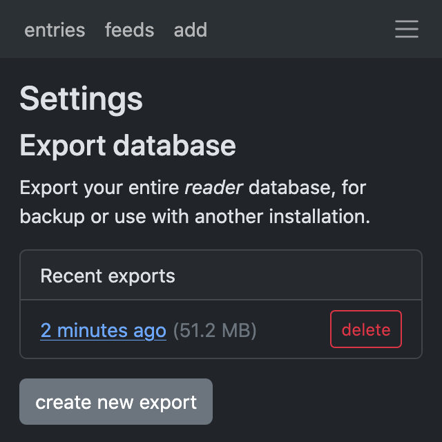 database exports